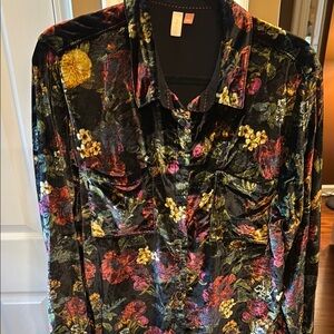 Pilcro Floral Velvet Button-Up Shirt
